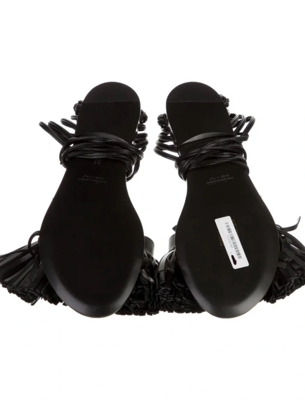 Jil Sander Black Leather Tassel Wrap Sandals - Picture 5 of 5
